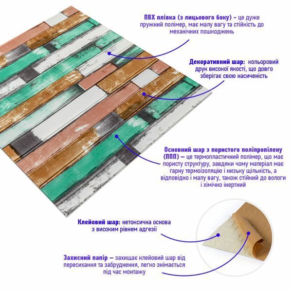 Самоклеюча декоративна 3D панель 700x700x5мм М'ятне дерево (057) SW-00000238 SW-00000238 фото