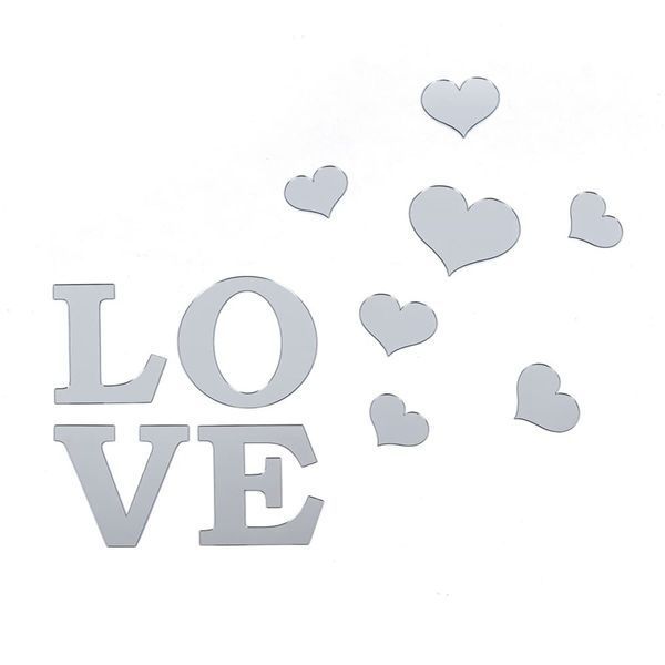 Дзеркальний декор акриловий самоклеючий Love срібло,11шт (D) SW-00002495 SW-00002495 фото