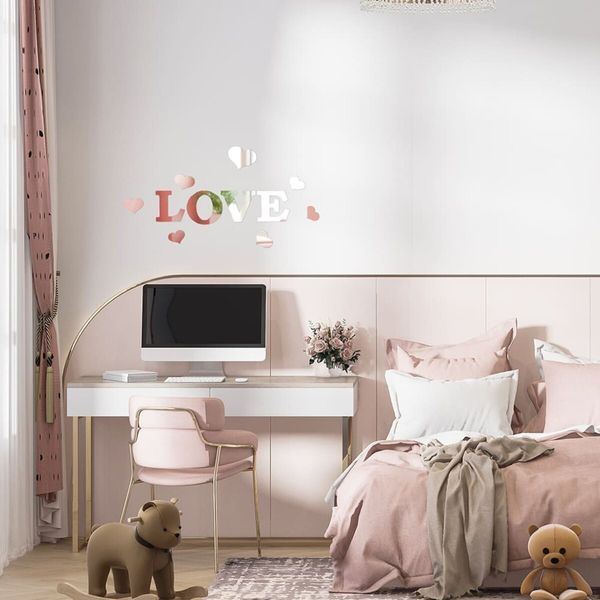 Дзеркальний декор акриловий самоклеючий Love срібло,11шт (D) SW-00002495 SW-00002495 фото
